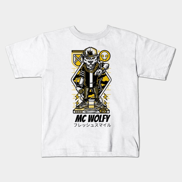 MC Wolfy Gold Rapper Kids T-Shirt by BradleyHeal